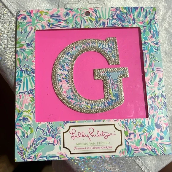 New In Box Lilly Pulitzer Letter "G" Monogram Sticker Pattern Cabana Cocktail - Picture 1 of 3